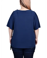 Ny Collection Plus Short Sleeve Wrap Top