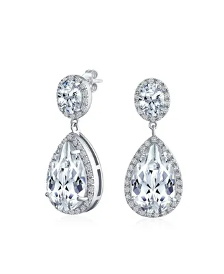 Classic Bridal Statement 7CT Aaa Cz Large Pear Shaped Cubic Zirconia Pave Halo Teardrop Chandelier Dangle Earrings For Women Bridesmaid