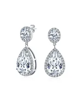 Bling Jewelry Classic Statement 7CT Cz Large Pear Shaped Cubic Zirconia Pave Halo Teardrop Chandelier Dangle Earrings For Women smaid