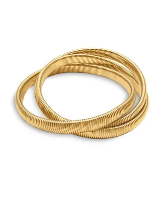 Three Strand Omega Snake Cobra Wide Bangle Twisted Bracelet Bands Set Interlocking Flexible Stretch Bracelets for Women Gold Plated Stainless Steel Fi