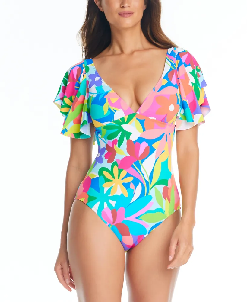 Bleu by Rod Beattie Women's Away We Go Ruffle-Sleeve One-Piece Swimsuit