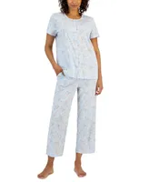 Charter Club Women's 2-Pc. Cotton Printed Cropped Pajamas Set, Created for Macy's