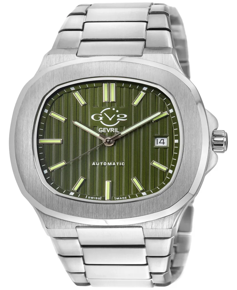 GV2 by Gevril Men's Potente Silver-Tone Stainless Steel Watch 40mm