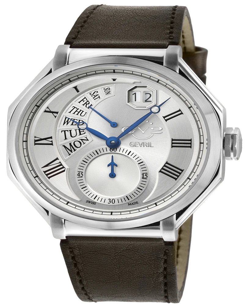 GV2 by Gevril Men's Marchese Brown Leather Watch 44mm