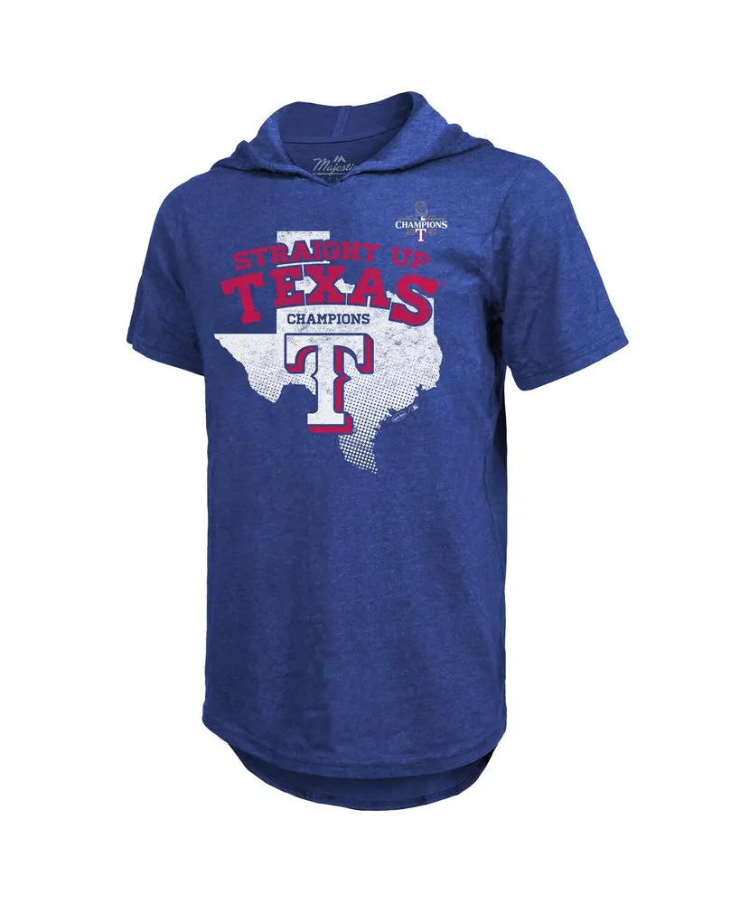 Men's Majestic Threads Royal Texas Rangers 2023 World Series Champions Tri-Blend Hoodie T-shirt