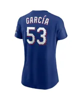 Women's Nike Adolis Garcia Royal Texas Rangers 2023 World Series Champions Name and Number T-shirt