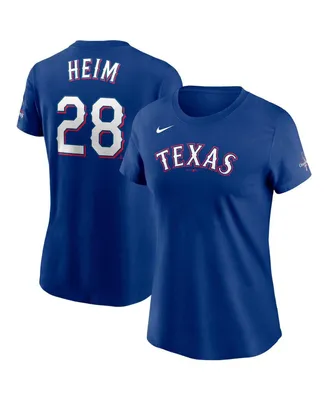 Women's Nike Jonah Heim Royal Texas Rangers 2023 World Series Champions Name and Number T-shirt