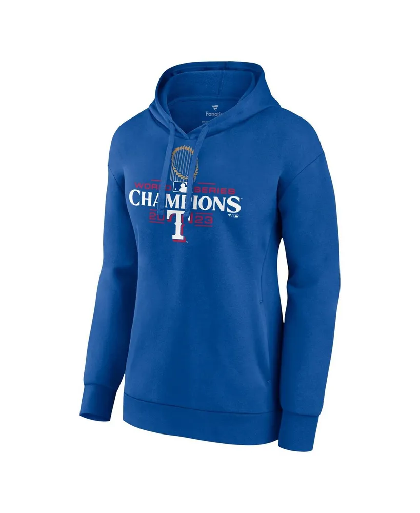 Women's Fanatics Royal Texas Rangers 2023 World Series Champions Plus Trophy Logo Pullover Hoodie