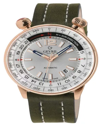Gevril Men's Wallabout Olive Green Leather Watch 44mm
