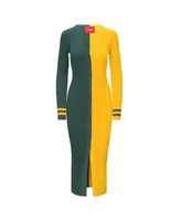 Women's Staud Green, Gold Green Bay Packers Shoko Knit Button-Up Sweater Dress