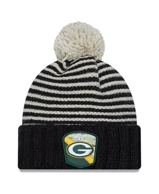 Women's New Era Black Green Bay Packers 2023 Salute To Service Cuffed Pom Knit Hat