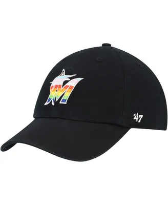 Men's '47 Brand Black Miami Marlins Team Pride Clean Up Adjustable Hat
