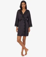 Lauren Ralph Satin Lace-Trim Wrap Robe Lingerie