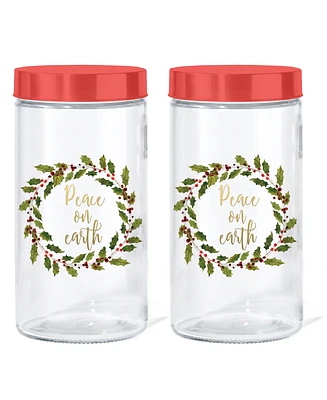 Style Setter Wreath "Peace on Earth" Glass Jar, 60 oz