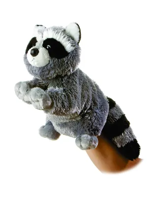 Aurora Medium Bandit Hand Puppet Interactive Plush Toy Gray 12"