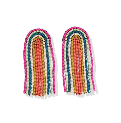 Skylar Rainbow Stripe Beaded Fringe Earrings Bright Rainbow