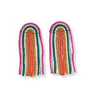 Skylar Rainbow Stripe Beaded Fringe Earrings Bright Rainbow