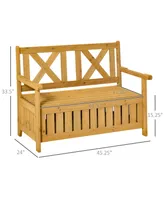 Outsunny 45.25" Patio Loveseat Wooden Bench for Two Person, 29 Gallon Outdoor Storage Bench, Large Entryway Deck Box w/ Unique X