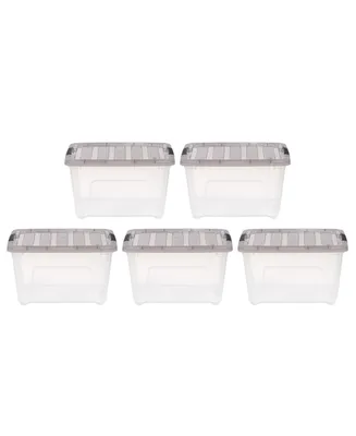 32 Quart Stack & Pull Clear Plastic Storage Box with Buckles, Gray, Set of 5