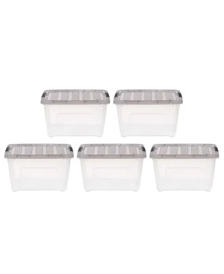 Iris 32 Quart Stack & Pull Clear Plastic Storage Box with Buckles, Gray, Set of 5