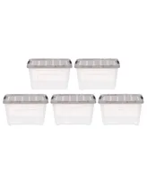 Iris 32 Quart Stack & Pull Clear Plastic Storage Box with Buckles, Gray, Set of 5