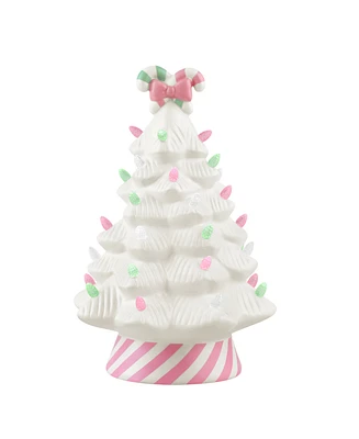 12" Nostalgic Ceramic Lit Candy Cane Tree, Pink