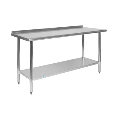 Stainless Steel 18 Gauge Prep And Work Table With Backsplash And Shelf