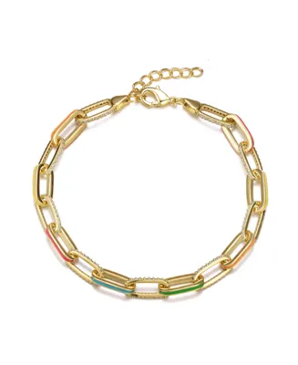 GiGiGirl Teens 14k Gold Plated with multi Color Enamel Link & Chain Bracelet