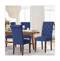 Tufted Fabric Dining Chair with Rolled Back