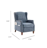 Wingback Fabric Push Back Recliner with Rivet Detailing