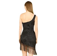 Women's Lara One Shoulder Cocktail Dress with Fringe