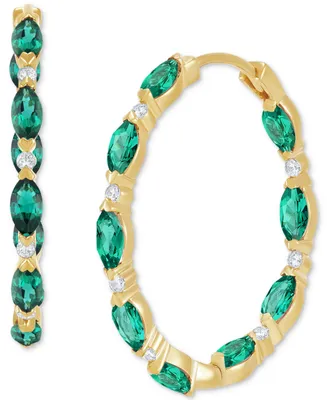 Emerald (3 ct. t.w.) & White Topaz (1/4 Marquise Out Small Hoop Earrings 14k Gold, 0.82" (Also Ruby Sapphire)