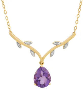 Amethyst (1-3/8 ct. t.w.) & Diamond Accent Vine Motif 18" Collar Necklace 14k Gold (Also London Blue Topaz)
