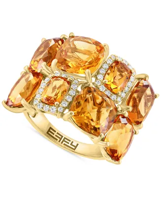 Effy Citrine (11-3/8 ct. t.w.) & Diamond (1/6 ct. t.w.) Halo Cluster Ring in 14k Gold