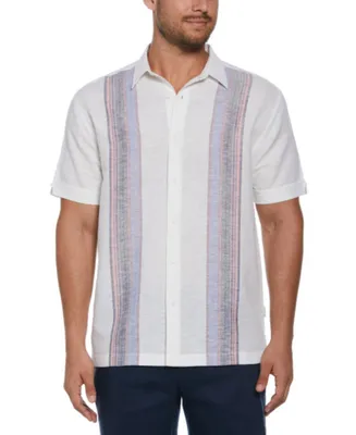 Cubavera Men's Big & Tall Yarn-Dyed Stripe Panel Linen Blend Button-Down Shirt