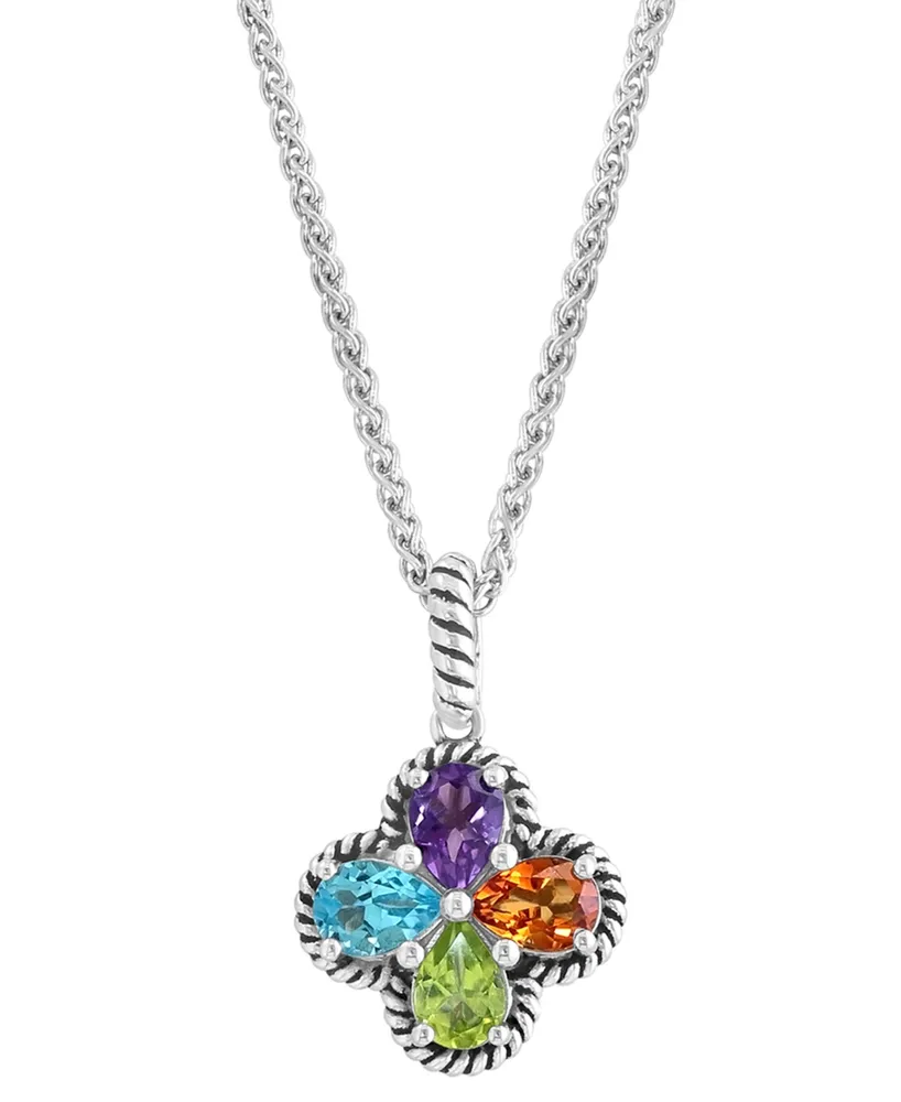 Effy Multi-Gemstone Flower 18" Pendant Necklace (3 ct. t.w.) in Sterling Silver