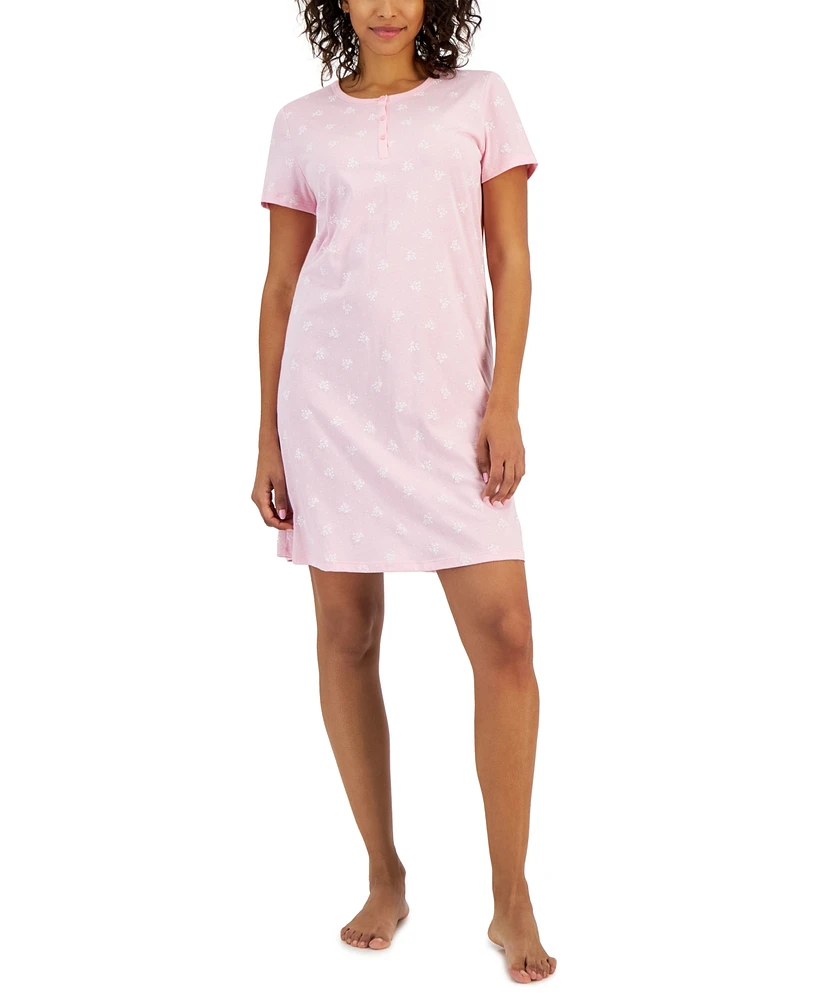 Charter Club Women's Cotton Printed Henley Sleepshirt, Created for Macy's