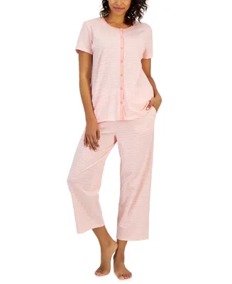 Charter Club Women's 2-Pc. Cotton Printed Cropped Pajamas Set, Created for Macy's