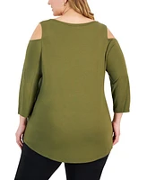 Jm Collection Plus 3/4-Sleeve Cold-Shoulder Top, Created for Macy's