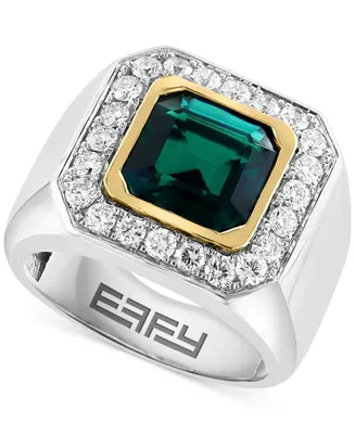Effy Men's Lab Grown Emerald (2-7/8 ct. t.w.) & Lab Grown Diamond (7/8 ct. t.w.) Halo Ring in 14k Two-Tone Gold