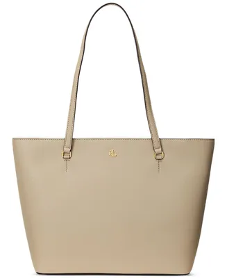 Lauren Ralph Crosshatch Leather Medium Karly Shopper Tote