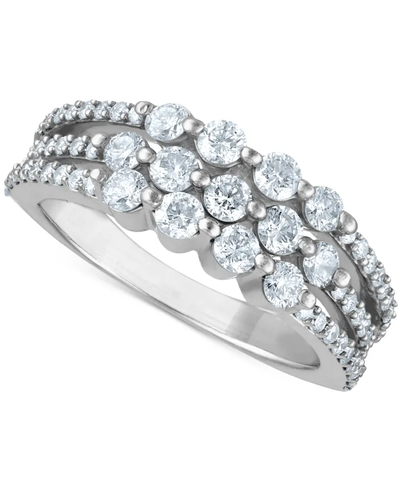 Diamond Triple Row Statement Ring (1 ct. t.w.) in 14k White Gold