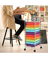 Costway 10 Drawer Rolling Storage Cart Scrapbook Office School Organizer