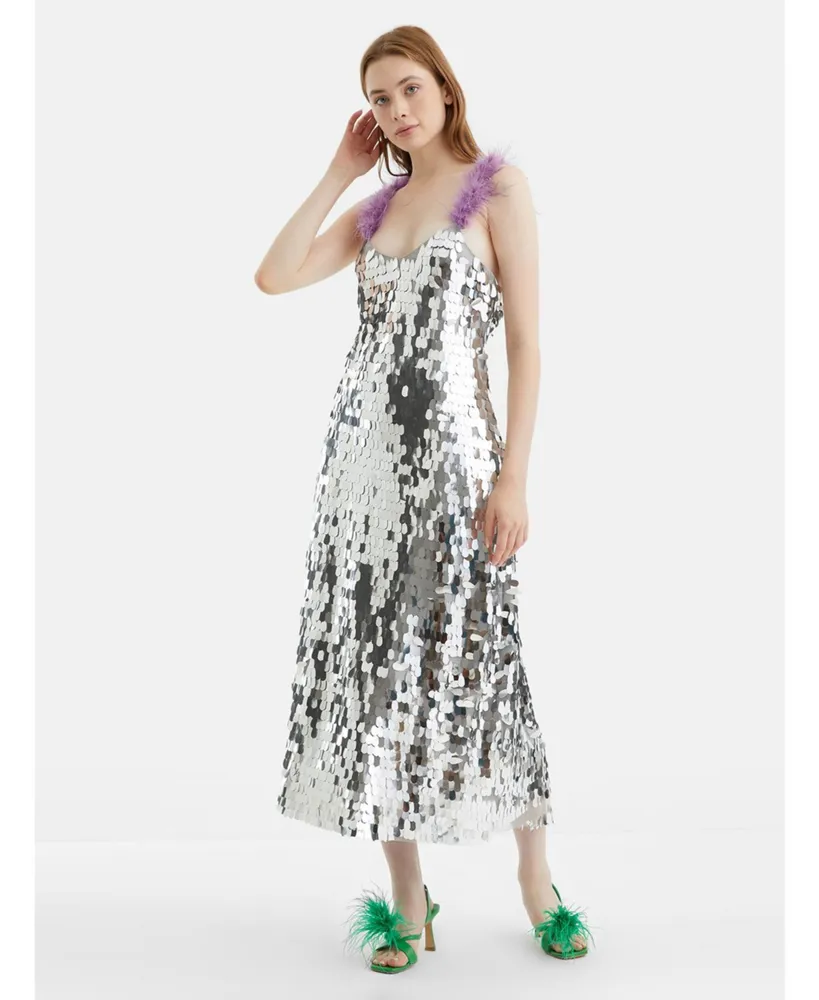 Elle Formal Sequin Feather Long Dress