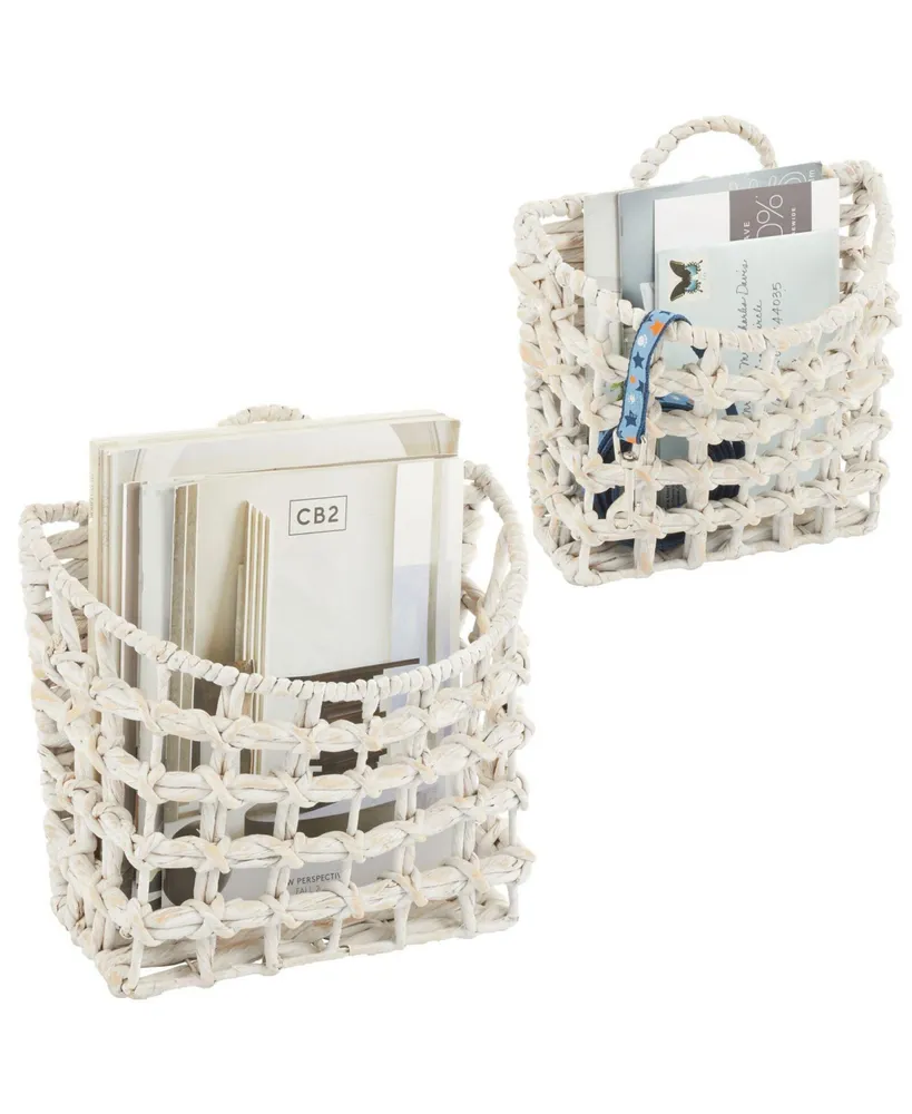 mDesign Woven Water Hyacinth Hanging Wall Storage Basket - Set of 2