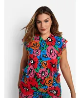 Rebdolls Women's Plus Size Rikki Knit Floral Print Sleeveless Top