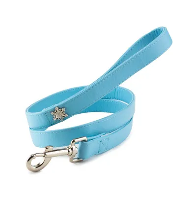 Disney Pet Leash Dog Leash Frozen 2 Light Blue Pu Leather With Snowflake Embellishment 6 Feet Long 0.75 Inch Wide