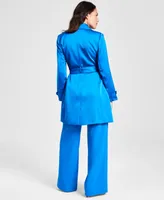 Tahari Asl Women's Satin Tie-Waist Long-Sleeve Trench Jacket