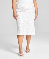 And Now This Trendy Plus Size Floral-Print Midi Skirt