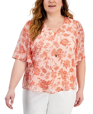 Jm Collection Plus Floral Necklace Top, Created for Macy's